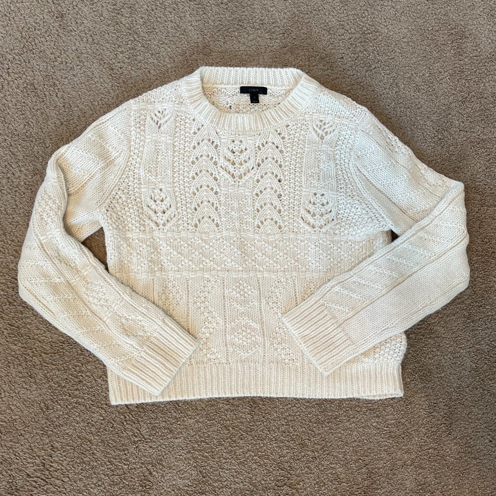 J. Crew Cream Cable Knit Crewneck Sweater